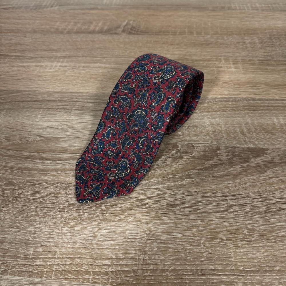 Robert Talbott Nordstrom Mens Burgundy Blue Paisley Silk Necktie Hand Sewn Italy